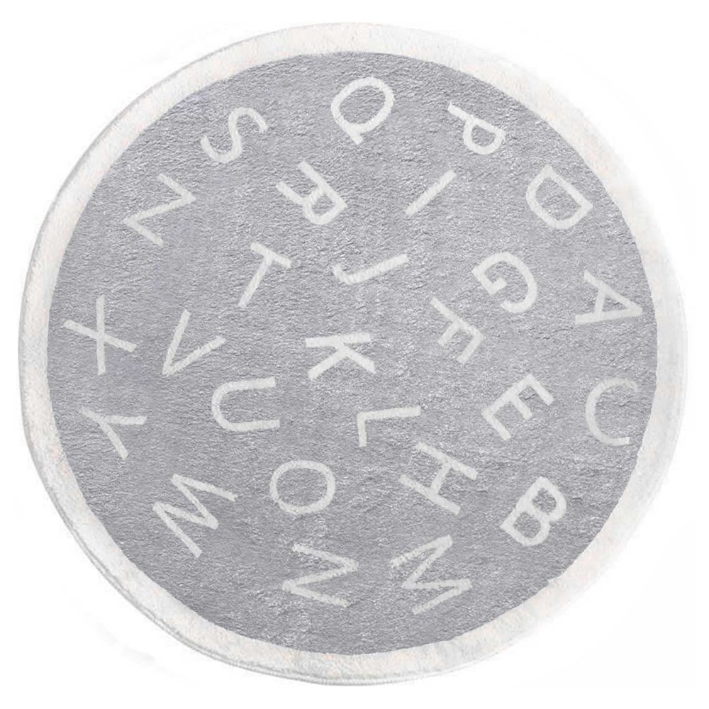 3.2ft ABC Round Kids Playroom Rug Soft Alphabet Nursery Area Rug for Bedroom Non-Slip Educational Rug Baby Crawling Mat Circle Carpet for Kids Room Classroom Living Room Decor, Grey