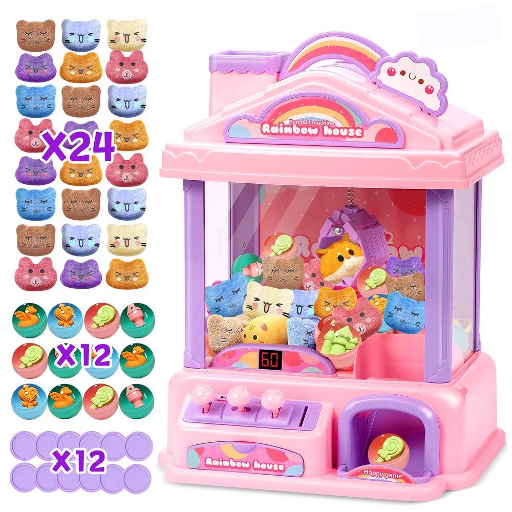 ROHSCE Mini Claw Machine for Kids | Girl Toys for Ages 8-13 Arcade Game Toy Claw Machine Electric Candy Vending Machine Toy with LED Lights & Adjustable Sound, Birthday Gifts for Girls Ages 4+, Pink