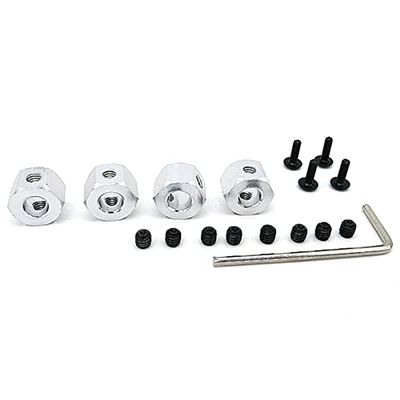 4PCS 5mm to 12mm Metal Combiner Wheel Hub Hex Adapter for WPL D12 C14 C24 C34 MN D90 D91 MN99S RC Car Upgrade Parts (Color : Silver)