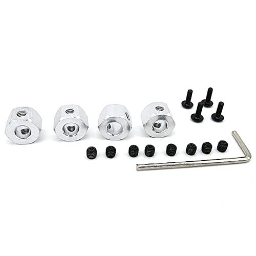 4PCS 5mm to 12mm Metal Combiner Wheel Hub Hex Adapter for WPL D12 C14 C24 C34 MN D90 D91 MN99S RC Car Upgrade Parts (Color : Silver)