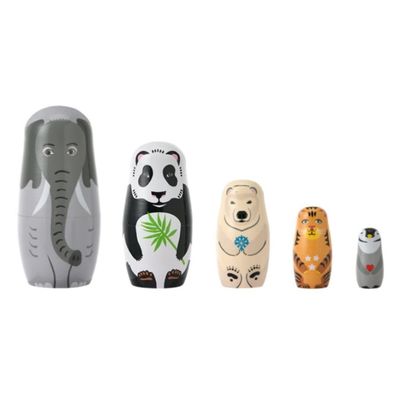 SLOFL Matryoshka 5 Pcs Wooden Nesting Dolls Elephant Different Animal Matryoshka Doll for Brithday Gifts Handmade Crafts Creative Toys