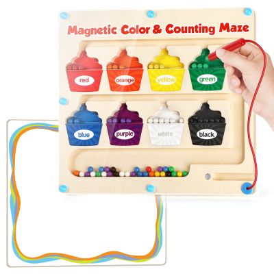 Aizweb Magnetic Color & Number Maze,Montessori Toys Wooden Magnetic Puzzle Board Color Sorting Counting Matching Toy,Toddler Learning Activities Fine Motor Skills Toy for Boy Girl 2 3 4 5 Year Old