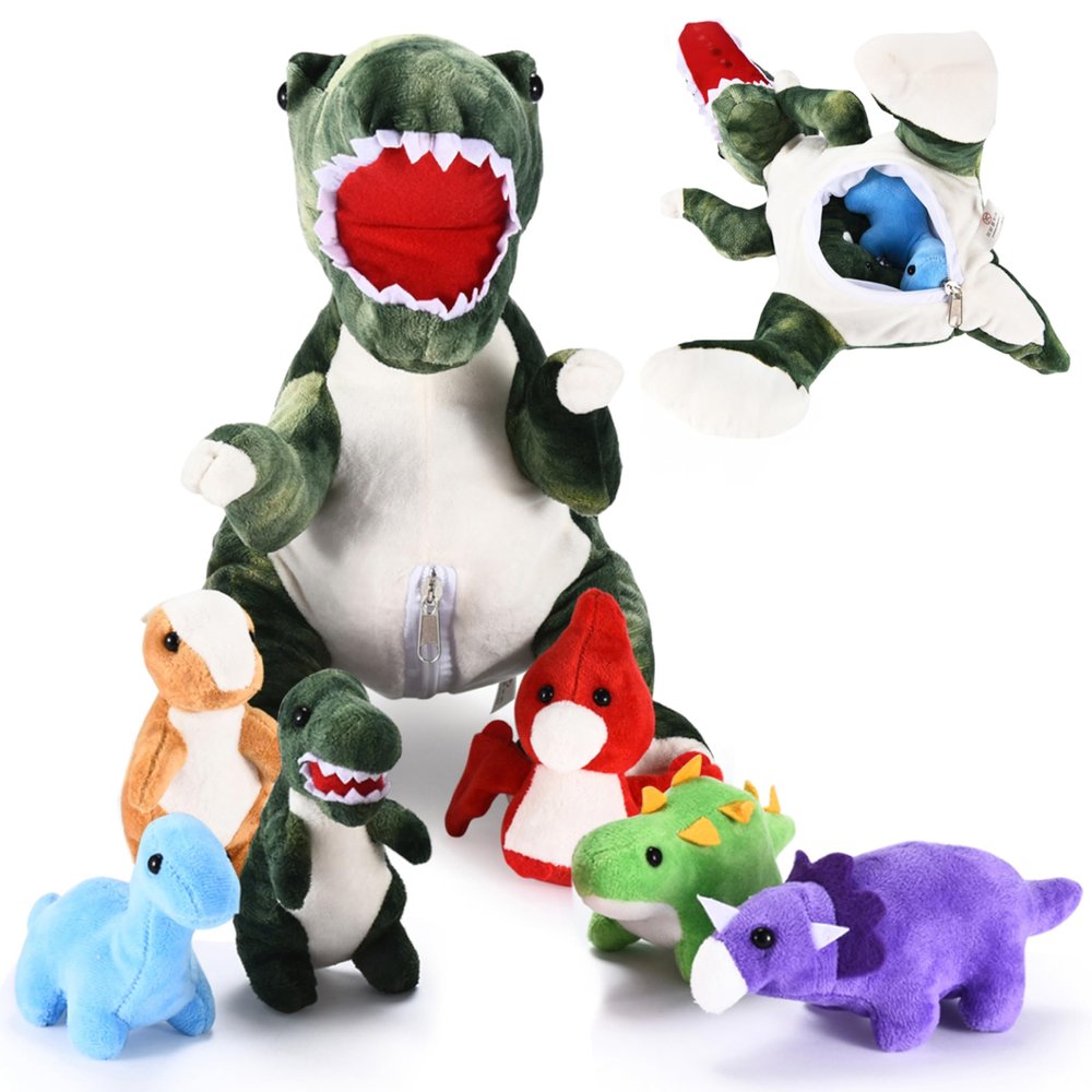 Snug A Babies Dinosaur Stuffed Animal  Soft and Snuggly Dino Plush Toy Set  Includes 1 Large Dinosaur Plush with 6 Baby Dino Plushies  Super Soft, Skin-Friendly, and Non-Fade Cuddly Stuffed Animals