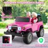 Costzon 2 Seater Ride on Car, 12V Licensed Toyota FJ40 Ride On Truck with 2.4G Remote Control, Spring Suspension, Storage Box, Colorful Lights, Music, USB Port & FM, Electric Car for Kids (Pink) view 3