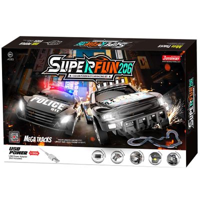 Joysway: SuperFun 206-1/43 USB Power Slot Car Racing Set, Layout Size: 82"x43", LED Headlights, Lap Counter, Ages 8+