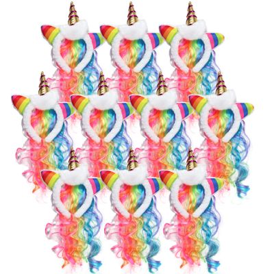 Needzo Rainbow Unicorn Headband, Birthday Party Favor, Hair Accessories for Dress Up and Cosplay, One Size Fits Most (Pack of 10)