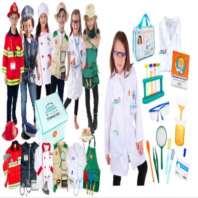 Born Toys Kids Dress Up Costume Set: Firefighter, Police, Doctor, Chef, Explorer, Gardener and Scientist Costume Set