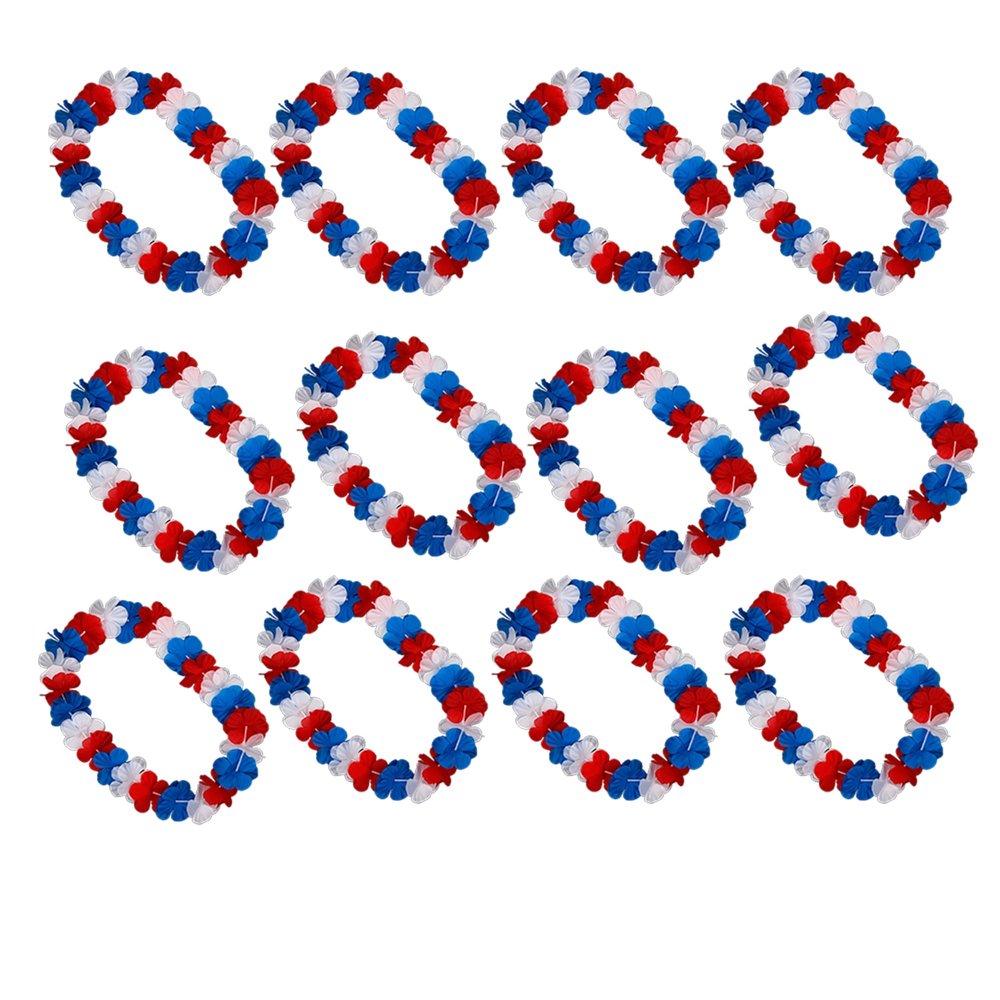 blinkee 12 Packs - Patriotic Pua Model - Hawaiian Lei Necklace - Red, White, Blue - Non-Light Up - Libertyville Luau Edition - Perfect for Independence Day, Parades, BBQs, and Festivals