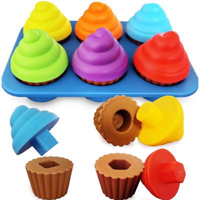 Cupcake Toy Toddler Toy Learning Colors and Shape-Shape Sorting Toys for Toddlers-Geometry Manipulatives Toddler Sensory Toys for kids 1-3 - child Montessori Toys for 18 month old girls boys