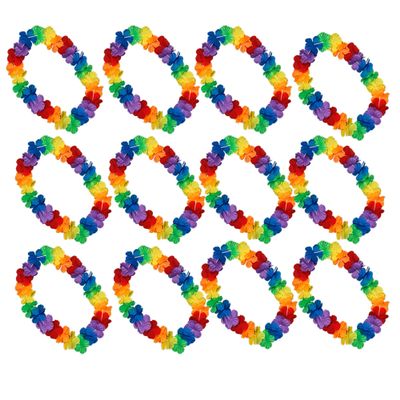 blinkee 12 Packs - Bold and Bright Model - Hawaiian Rainbow Lei Necklaces - Non-Light Up - Roy's Rainbow Rendezvous Edition - Perfect for Pride Parades, Parties, and Vibrant Festivities