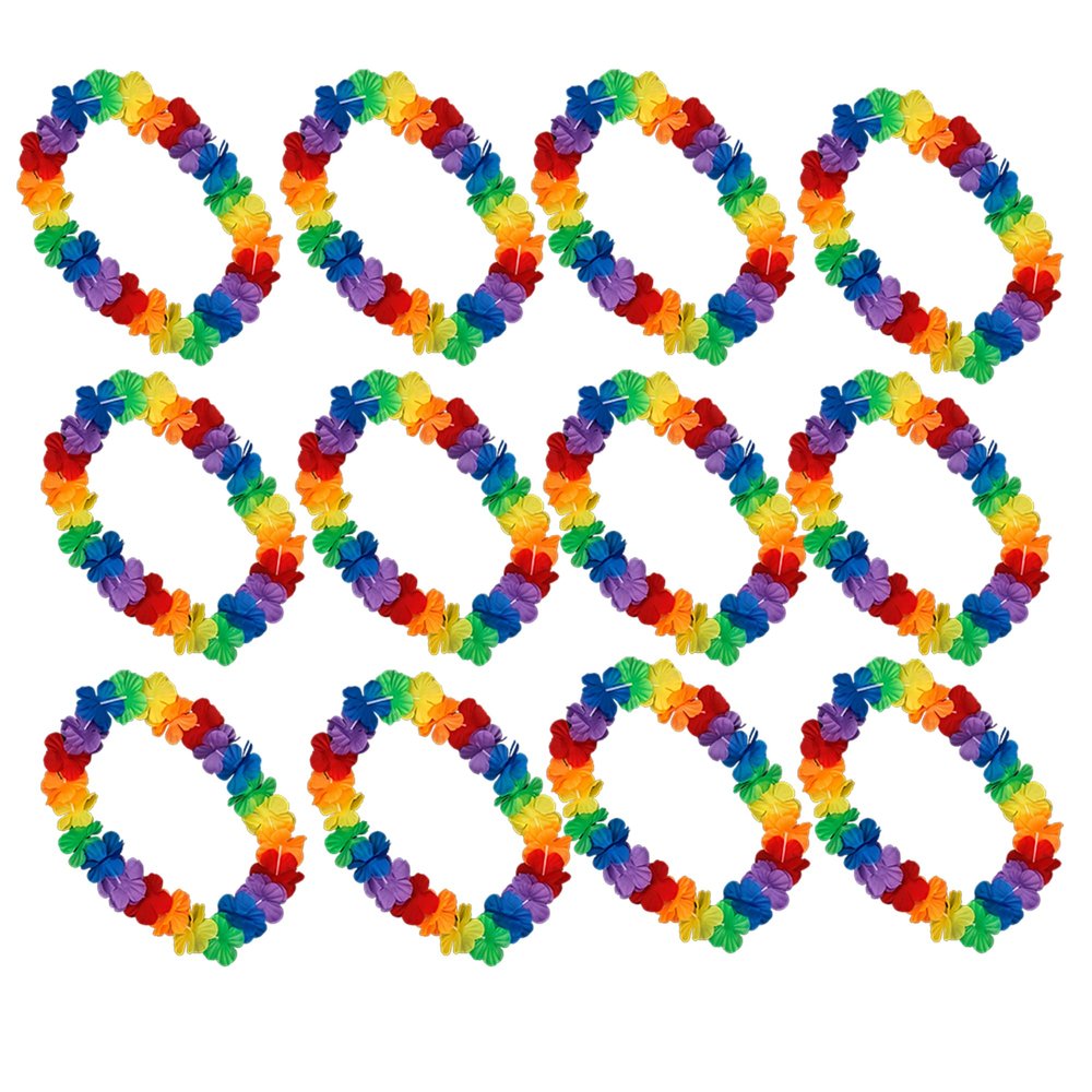 blinkee 12 Packs - Bold and Bright Model - Hawaiian Rainbow Lei Necklaces - Non-Light Up - Roy's Rainbow Rendezvous Edition - Perfect for Pride Parades, Parties, and Vibrant Festivities