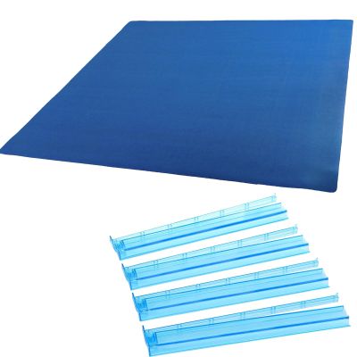 Mahjong Mat with 3 Free Dice and Carrying Bag, 35" L x 35" W Rubber Anti Slip Large Game Mat (Blue), Mah Jongg All-in-One Tile Rack & Pusher, Clear Acrylic Mahjong Rack and Pusher Combo