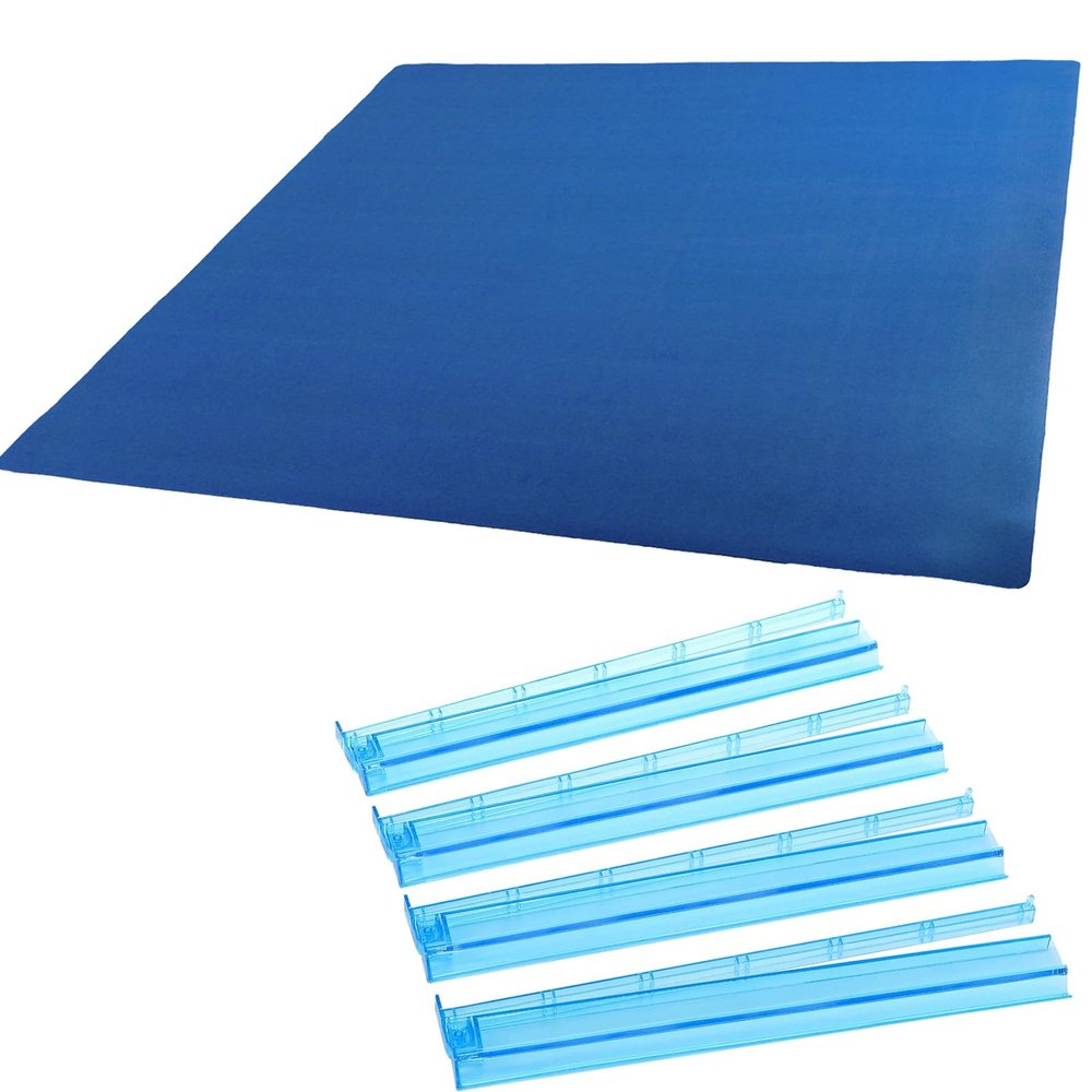 Mahjong Mat with 3 Free Dice and Carrying Bag, 35" L x 35" W Rubber Anti Slip Large Game Mat (Blue), Mah Jongg All-in-One Tile Rack & Pusher, Clear Acrylic Mahjong Rack and Pusher Combo