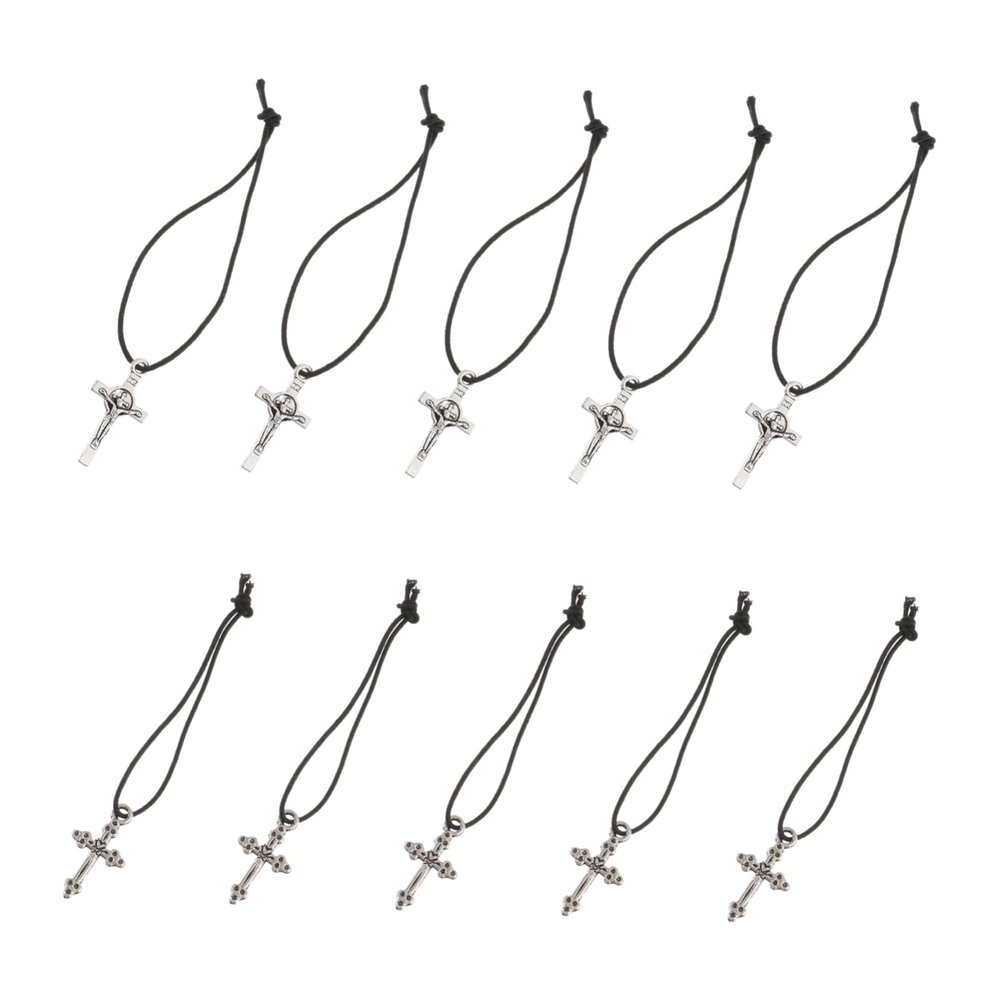 TOYANDONA 10Pcs Doll Cross Necklace Delicate Dress Up Jewelry Accessories for Dolls Silver Pattern Cross Design for Fashionable Decoration