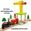 Wooden Crane Toy Set with Train Cars - Compatible with Major Wooden Rail Brands - Multi-function Crane for 3-5 Year Old Boys view 4