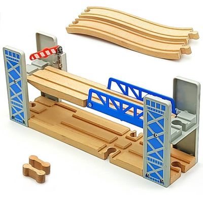 Lift Bridge Wooden Crane Toy Set with Train Cars - Compatible with Major Wooden Rail Brands - Ages 3-5