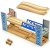 Lift Bridge Wooden Crane Toy Set with Train Cars - Compatible with Major Wooden Rail Brands - Ages 3-5 view 1