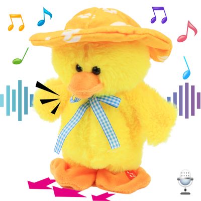 Hopearl Talking Singing Duck Toy Repeats What You Say Walking Duckling Electric Interactive Animated Toy Speaking Plush Buddy Gifts for Toddlers, Yellow, 8''