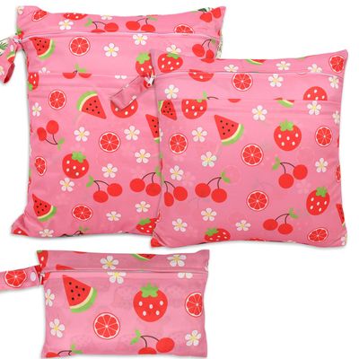 SANFERGE 3pcs Baby Cloth Diaper Wet Dry Bags, Waterproof Reusable Wet Bag with 2 Zipper Pockets & Handle, Washable Laundry Bags for Travel Beach Pool Daycare Yoga Gym Exercise Swimsuits, SML, Pink