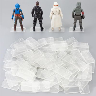 100Packs Star Was Black Series 6 inch Action Figure Stand with Peg, 1/12 Clear Toy Figuras Display Support Stands, Figures Organizer Bases Holder Accessories - Multi-Pegs - Square