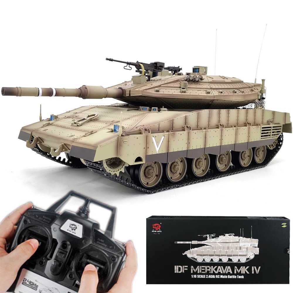Ssccgym Large Remote Control Heavy Tank ISR Merkava MK4 Main Battle Tank War Military Desert Yellow RC Vehicle Simulation Smoke Airsoft BB Shooting (Standard RC Tank)