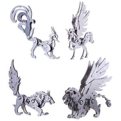 4 Pack 3D Metal Puzzle Model Set - Lion, Fox, Wolf, and Horse - Assembly Detachable DIY Ornaments - Perfect for Adults