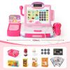 Play Calculator Cash Register Toy Gift for Kids Girls Age 3, 4, 5, 6, 7, 8+ Year Old, 57 Pcs Pink Pretend Grocery Store Playset, Incl Microphone, Credit Card, Scanner, Fake Food, Play Money for Kids view 2