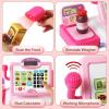 Play Calculator Cash Register Toy Gift for Kids Girls Age 3, 4, 5, 6, 7, 8+ Year Old, 57 Pcs Pink Pretend Grocery Store Playset, Incl Microphone, Credit Card, Scanner, Fake Food, Play Money for Kids view 3
