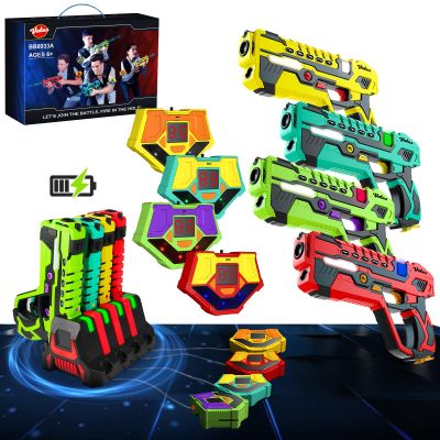 VATOS Rechargeable Laser Tag Guns Set - Lazer Tag 4 Players with Receivers, 2.4 GHz Data SYNC Display Laser Game, Infrared Laser Tag Blaster, Indoor Outdoor Toy Gift for Kids Ages 6-14+ Boys Girls