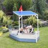 Outsunny Kids Sandbox with Canopy, Pirate Ship Wooden Sand Boxes with Bench for Backyard, Sand Pit for Toddlers, 83" x 43", Blue view 2