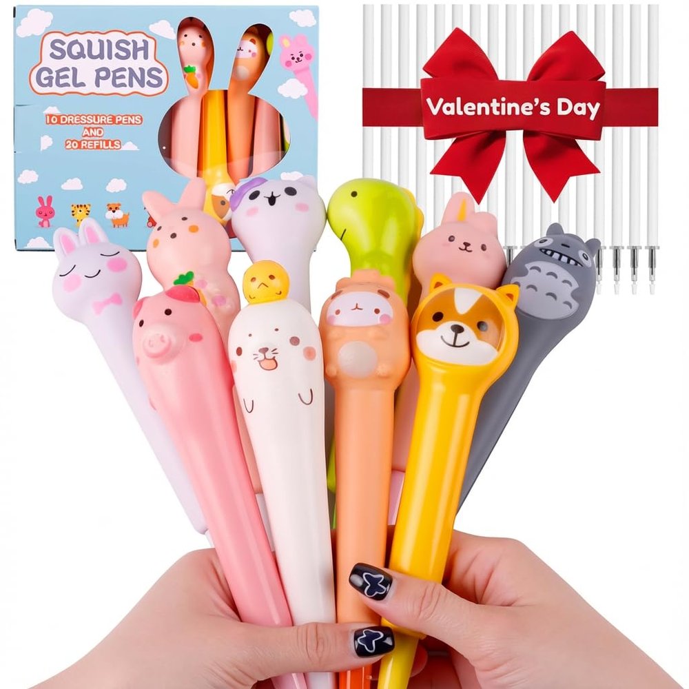 10 Pack Valentines Day Gifts for Kids Classroom - Kawaii Pens & Fun Pens for Kids, Squishies Pen for Valentine's Party Favors Gifts & Galentines School Party Favors, Valentines Day Classroom Gift