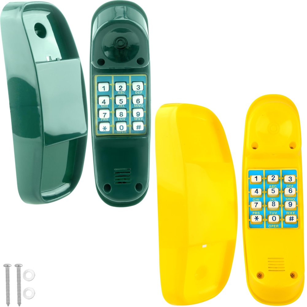 Haconba 2 Pack Swingset Phone Toys Playground Swing Set Telephone Plastic Pretend Play Telephone with Numeric Key for Kids Outdoor Playground Treehouse Accessories (Yellow, Green)