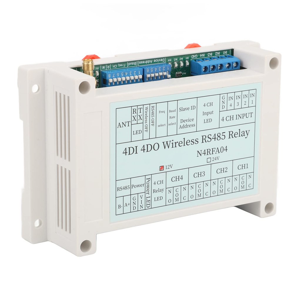 4 Channel Relay Module 12V RS485 Transmitter Receiver with Antenna 4DI 4DO Switch Remote Control Wireless 433MHz