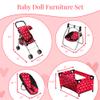 Deluxe Baby Doll Stroller with Crib Furniture Playset, Multi Baby Doll Accessories Set for 18" Dolls, Includes Doll Stroller Swing and Doll Bed Pretend Play for All Dolls - Pink view 2
