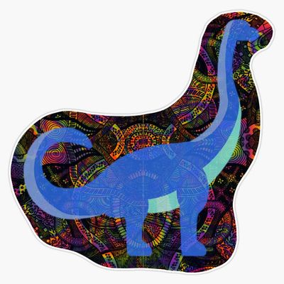 Blue Brachiosaurus Design Over Abstract Doodle Sticker Decal Size 5"
