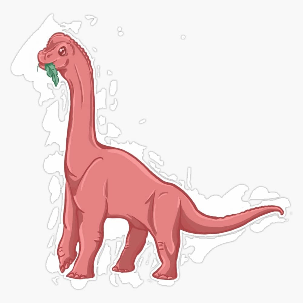 Pink Brachiosaurus with Leaf Sticker Decal Size 5"