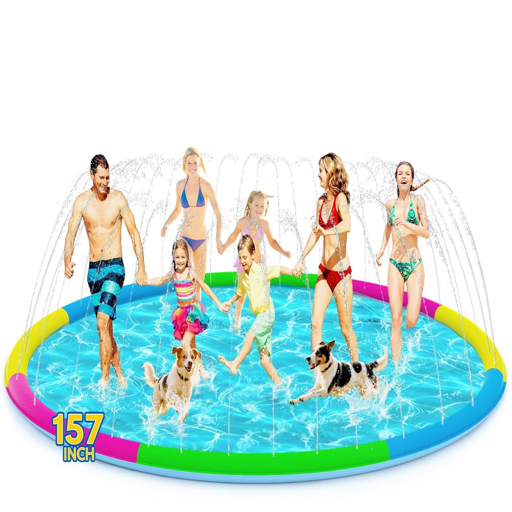 157" Extra Large Splash Pad - Non-Slip Splash Pad for Kids and Dogs Thickened Dog Pool with Sprinkler for Toddlers Children Adults Pets
