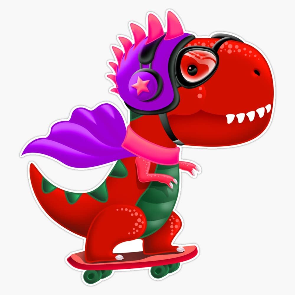 Skateboarding T-Rex Red Sticker Decal Size 5"