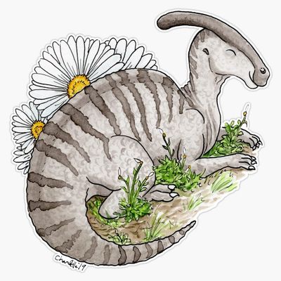 Parasaurolophus + Daisies Sticker Decal Size 5"