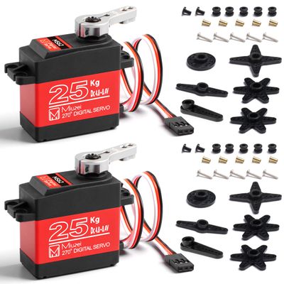 Miuzei 2Pcs 25KG High Torque RC Servo, Waterproof Servo Motor Compatible with 1/8, 1/10 RC Car, Full Metal Gear Steering Servo with 25T Servo Horn270