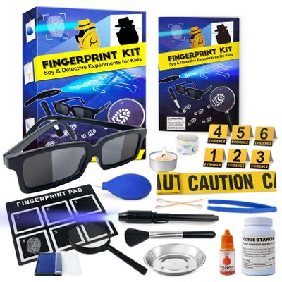 UNGLINGA Kids Spy Kit Detective Fingerprint Toys Gifts for 4 5 6 7 8 9 10 Years Old Boys Girls, Science Experiments Learning Educational Fingerprint Kit with Spy Glasses Detective Tools