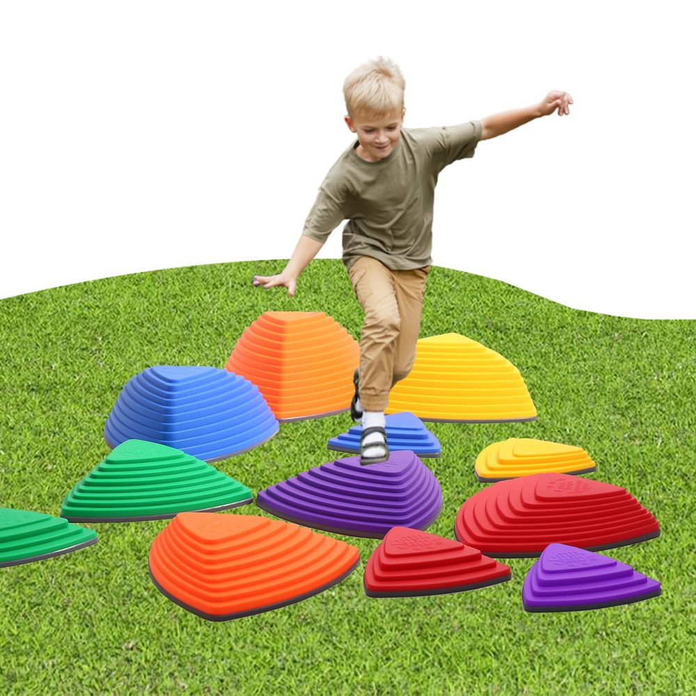 Balance Stepping Stones for Kids Ages 3 and Up - 12 Durable Stepping Stones Encourage Toddler Balance & Gross Motor Skills with Non-Slip Surface for Indoor Obstacle Courses Outdoor Toys Play