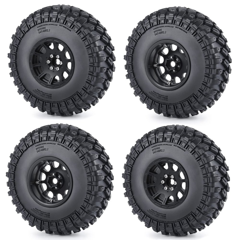 CNszlan 4PCS 2.2'' Beadlock Wheel Rims Terrain Tires 140 * 58mm for 1/10 Axial SCX10 Wraith 90056 Axial RR10 TRX4(Black)