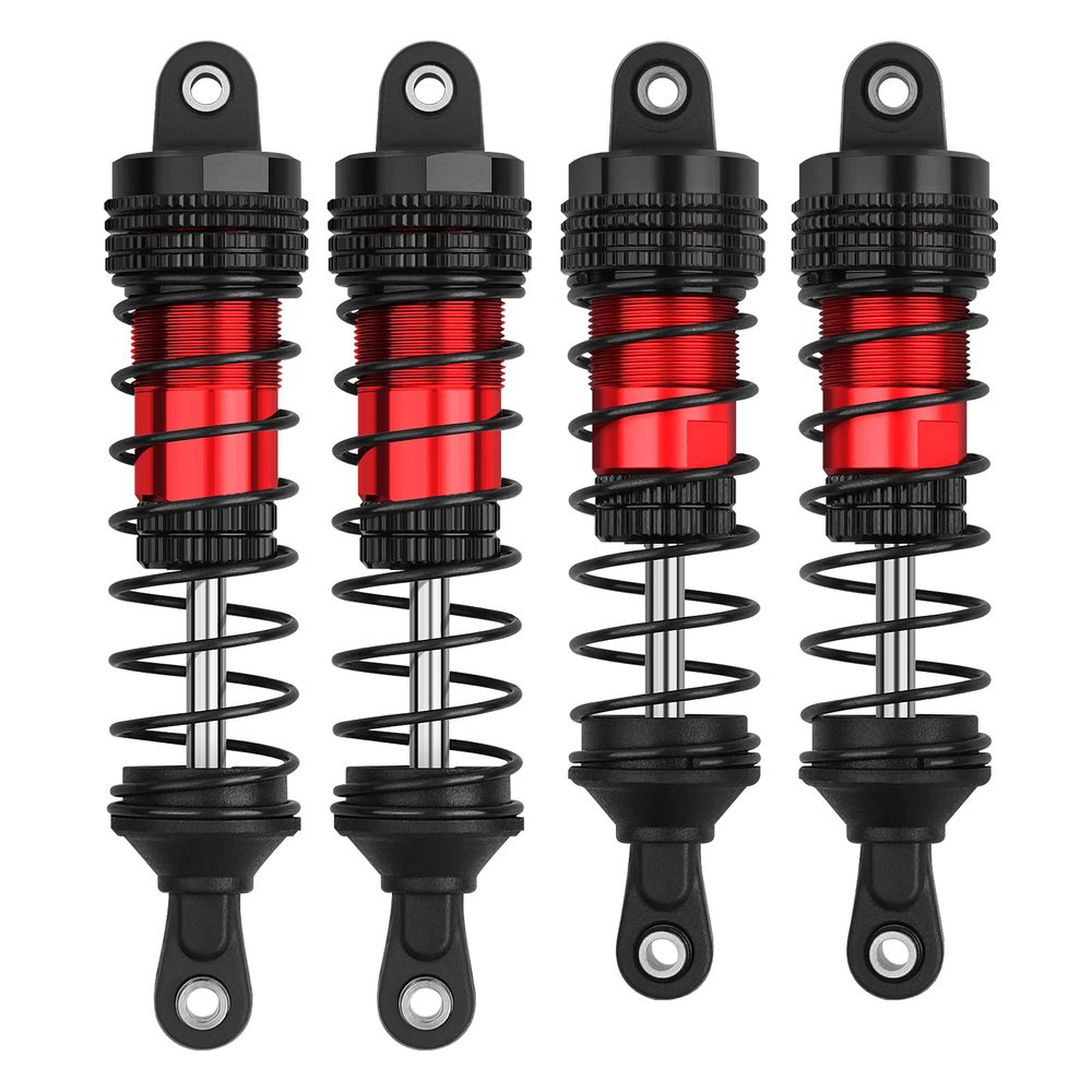 4PCS RC Oiled Shocks Absorber Set Fit for 1/12 1/14 1/16 RC Cars WLtoys 144001/124019/124018 MJX, SCY and HBX RC Buggy Off-Road Racing Upgraded Parts (Black Red)