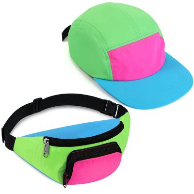Cindeer 2 Pcs 80s 90s Neon Fanny Pack Hat for Women Neon Hat Retro Fanny Pack for 80s 90s Party Holiday Outfit(Green)