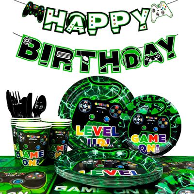 16 Guests Video Game Birthday Party Tableware, Video Game Plates and Napkins Party Supplies Includes Video Games Party Plates Cups Table Cloth Banner etc Gaming Birthday Party Decorations Supplies