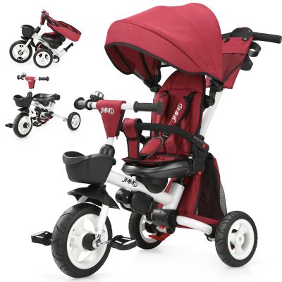JMMD 8 in 1 Tricycle Stroller with Push Handle, Foldable Trike with 360 Swivel Seat, Reclining Backrest, All-Terrain Wheels, Dual Brakes, Canopy & Storage, Gift for Kids 18 Months to 5 Years, Red