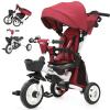 JMMD 8 in 1 Tricycle Stroller with Push Handle, Foldable Trike with 360 Swivel Seat, Reclining Backrest, All-Terrain Wheels, Dual Brakes, Canopy & Storage, Gift for Kids 18 Months to 5 Years, Red view 1