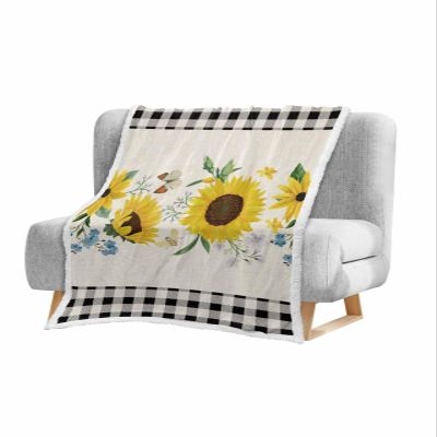 Baby Blanket Toddler Blanket Sherpa Fleece Kids Blanket, Super Soft Warm Baby Blankets for Boys Girls Newborn, Farmhouse Country Sunflower Spring Plant Buffalo Plaid Check Throw Blanket 50x60in