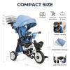 JMMD 8 in 1 Tricycle Stroller with Push Handle, Foldable Trike with 360 Swivel Seat, Reclining Backrest, All-Terrain Wheels, Dual Brakes, Canopy & Storage, Gift for Kids 18 Months to 5 Years, Blue view 3